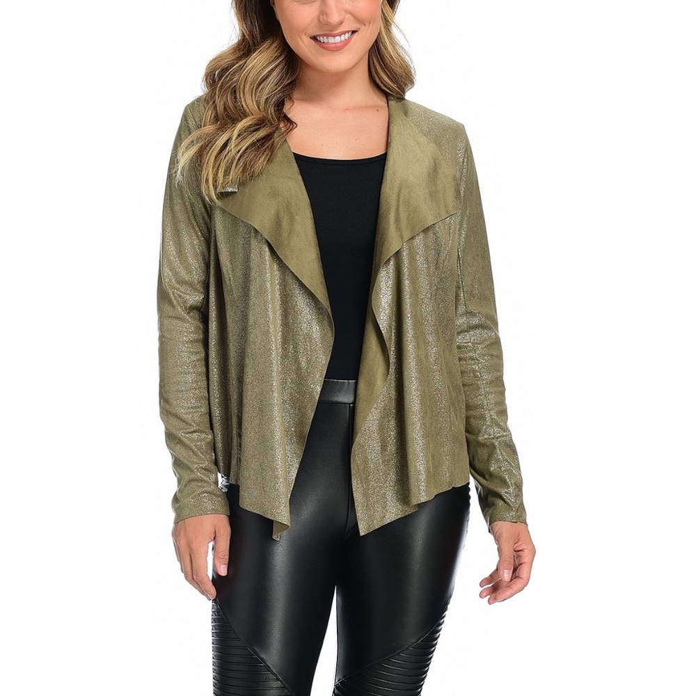NWOT - mod x Faux Suede Shimmer Cascade Front Jacket - Size Large